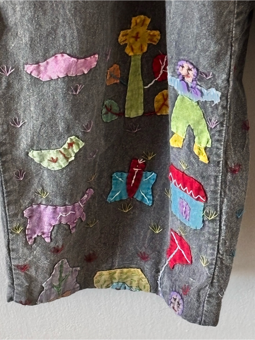 Sacred Threads Gray 100% cotton Overalls with Colorful Children Embroidery - Picture 3 of 7